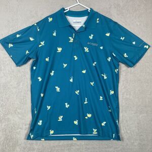 Columbia Polo‎ Shirt Mens Medium Blue Tropical Cocktail PFG Omni-Shade  UPF